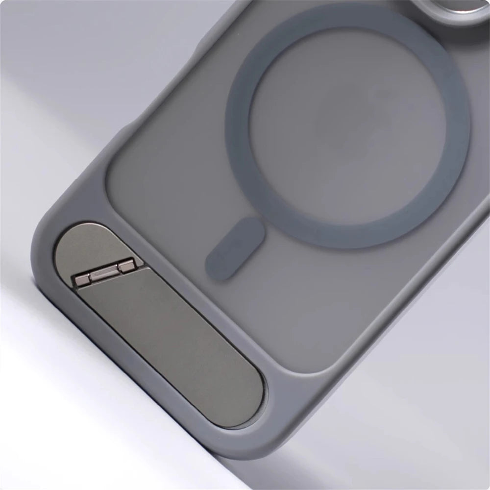 Invisible Metal Stand Magnetic Bumper Case For iPhone 17 16 Pro Max 15 14 Plus 13 For MagSafe Wireless Charge Shockproof Cover