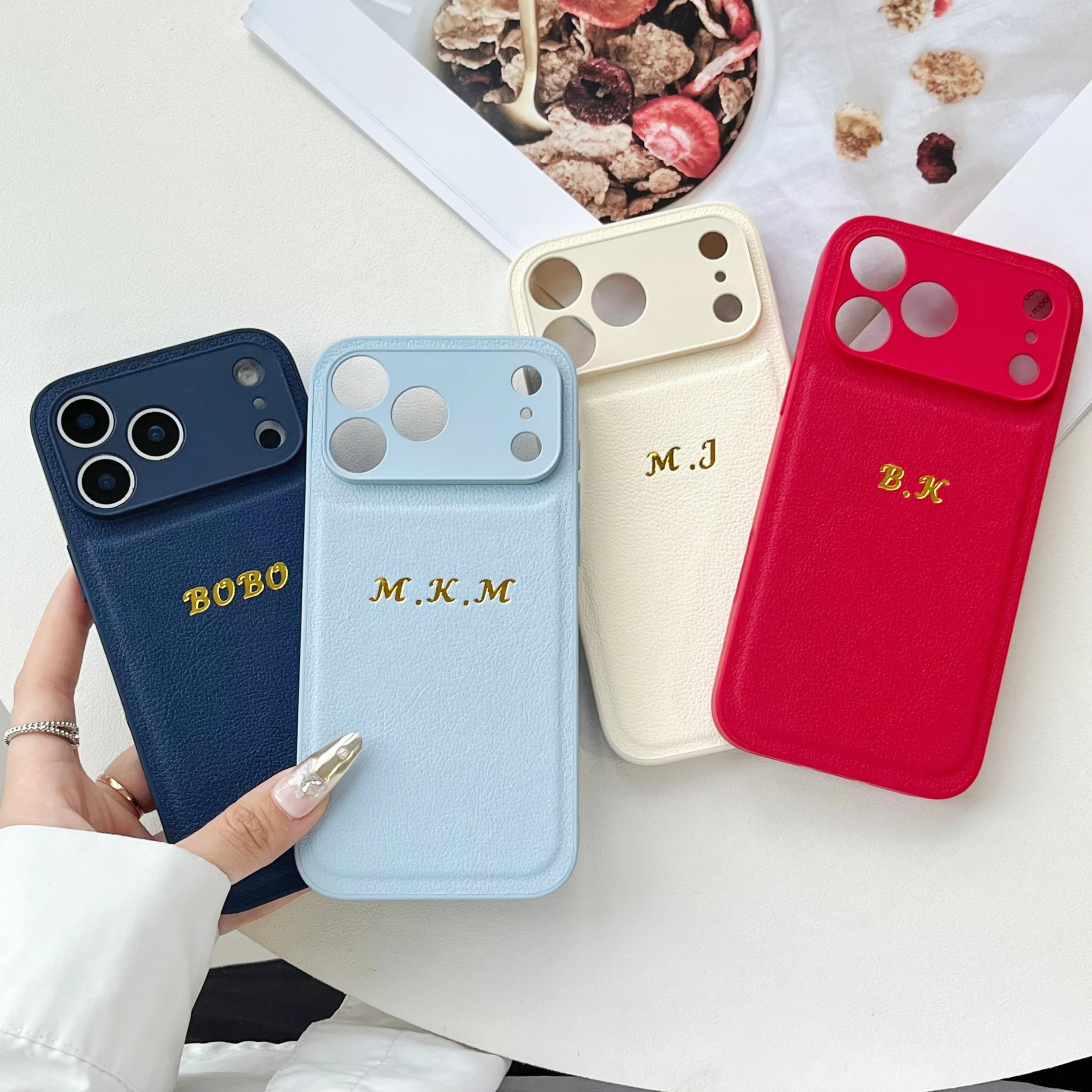 Personalized Letters Faux Leather Phone Case For iPhone 17 16 15 14 13 Pro Max Plus Air Custom Name Hot Gold Foil Embossed Cover