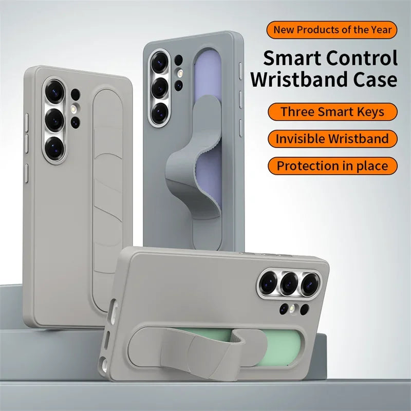 For Samsung Galaxy S24 Ultra S25 Ultra S23 Plus S26 S22 Smart Silicone Wristband Phone Case Multifunctional TPU Protective Cover