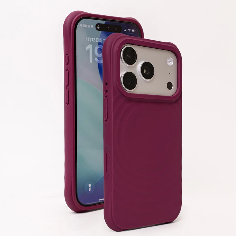 Magnetic 3D Water Ripple Liquid Silicone Protective Case For iPhone 17 17Pro Max 16 15 Solid Color Flocking lining Matte Cover