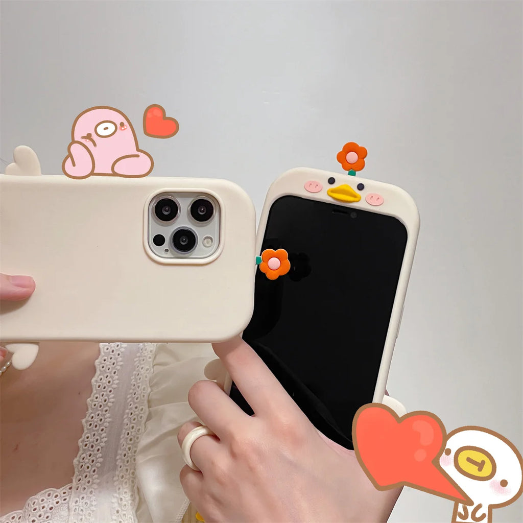 3D Flower Duckling Suitable For iPhone 15 Phone Case 13 Silicone 14 12 Pro Max 11 XR Soft XSMAX 8 PLUS