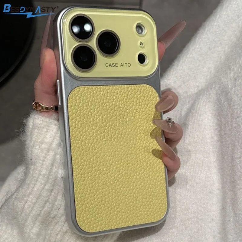 Luxury Crystal Large Window Candy Leather Case for iPhone 17 16 15 14 13 Pro Max 17Pro Shockproof Armor Bumper Plating Cover