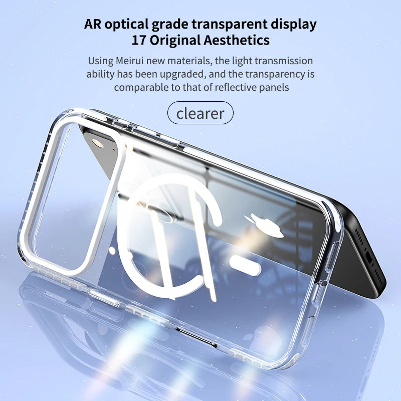 Luxury PE Striped Border For Magsafe Magnetic Wireless Charge Phone Case For iPhone 17 Air 16 E 15 14 13 12 Pro Max Clear Cover