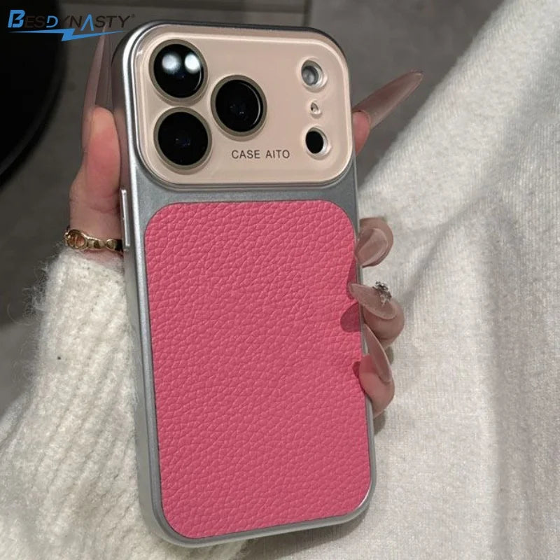 Luxury Crystal Large Window Candy Leather Case for iPhone 17 16 15 14 13 Pro Max 17Pro Shockproof Armor Bumper Plating Cover