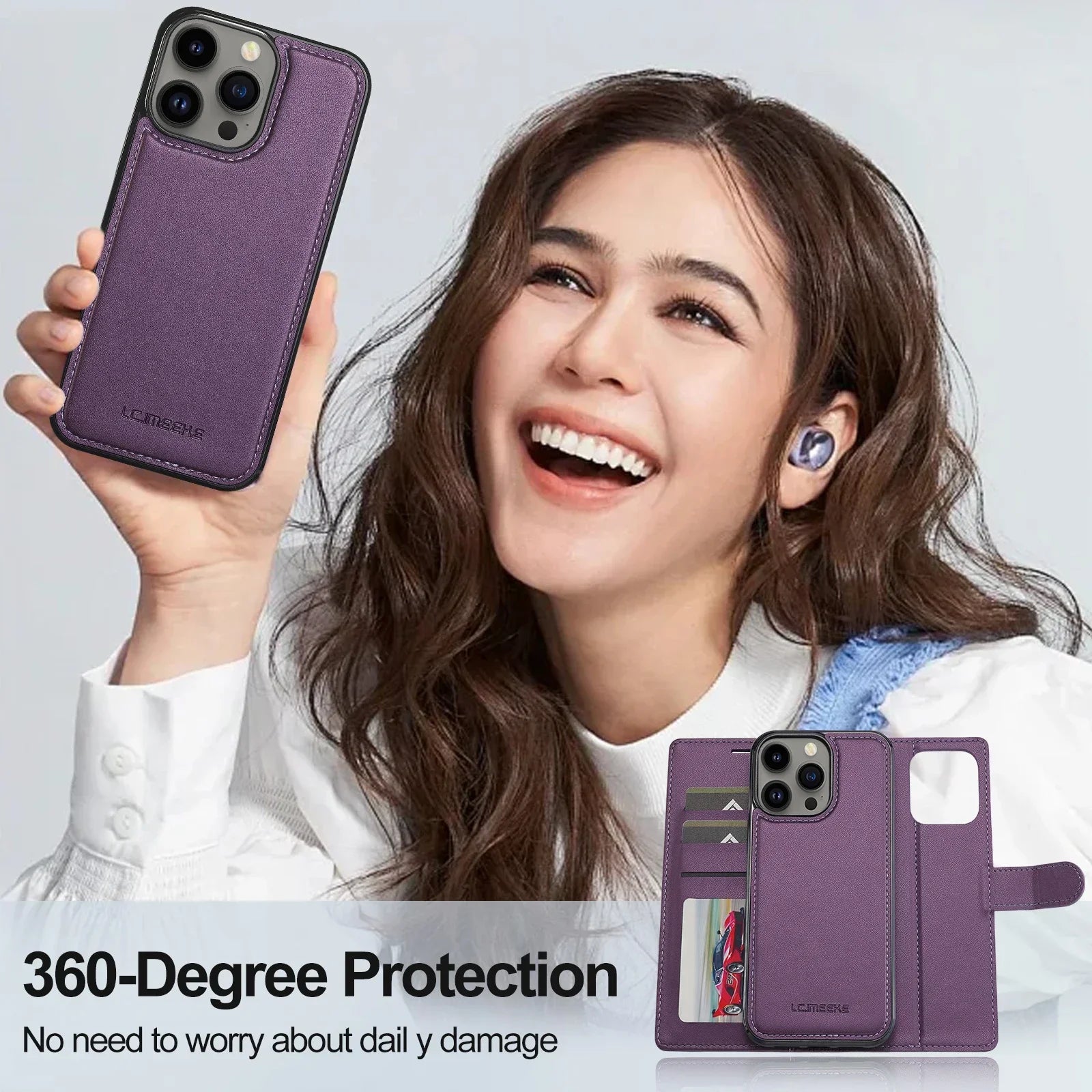2 in 1 Removable Flip Leather Case For iPhone 17 Air 16 Pro Max 15 14 13 12 11 Pro XS Max XR 7 8 Plus SE Magnetic Wallet Cover