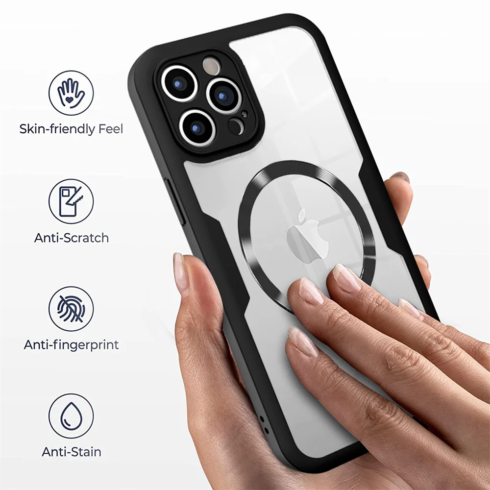 360 Full Body Transparent Magnetic For Magsafe Phone Case For iPhone 16 15 11 12 13 14 Pro Max 15 Plus Wireless Charging Cover