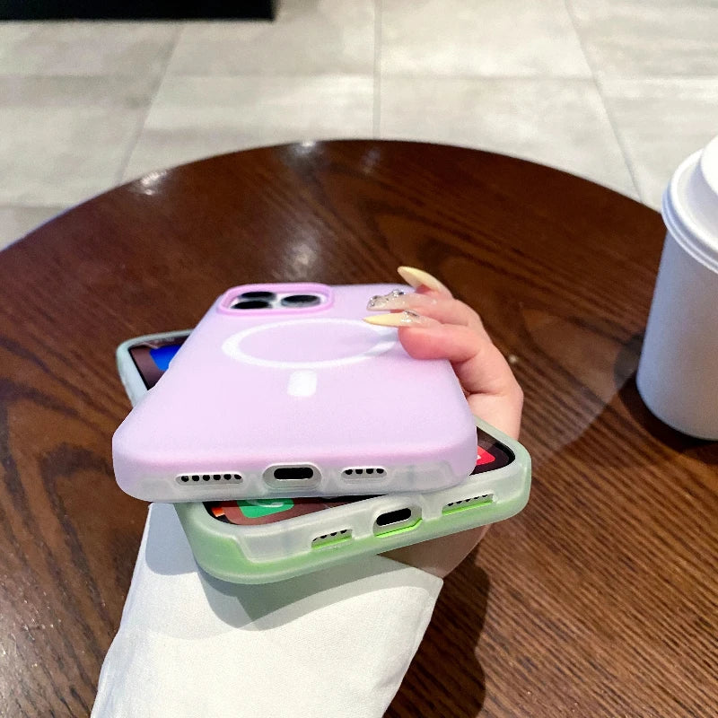 Luxury Candy Color 2 IN 1 Soft Case For Magsafe For iPhone 17 Air 16 15 14 13 12 Pro Max Magnetic Wireless Charge Matte Cover