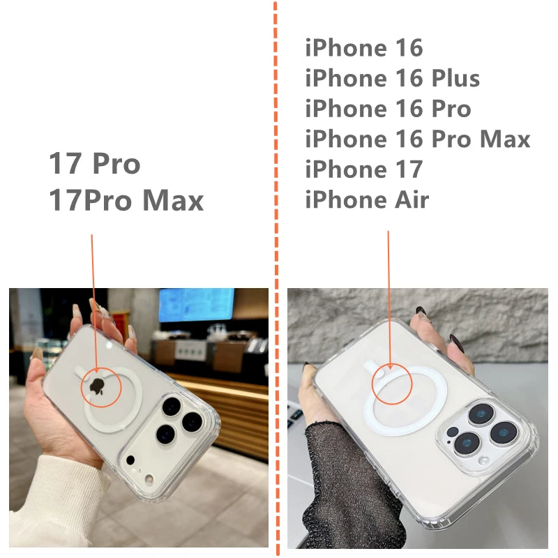 Luxury Clear Magnetic Phone Case for MagSafe for iPhone 17 16 Plus Pro Max Case Wireless Charging Cover With Camera Touch Button