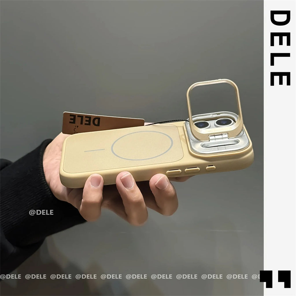 Metal Stand Holder Original Liquid Silicone Case for iPhone 17 Air 16 15 14 Plus 13 12 11 Pro Max Magsafe Soft Shockproof Cover