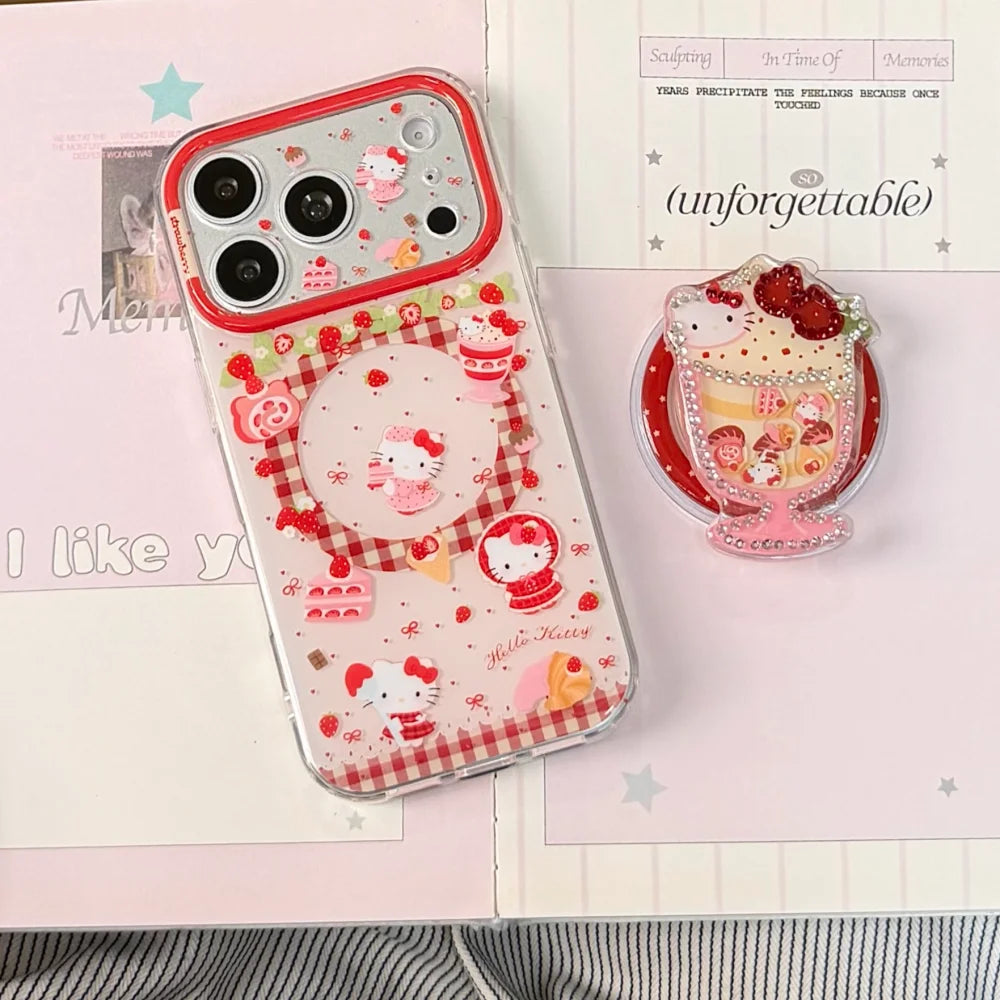 Cute Double Layer Magnetic Cake KT Phone Case for iPhone 17 Pro Max 16 Pro 15 14 13 Pro Max Luxury Shockproof Protective Cover