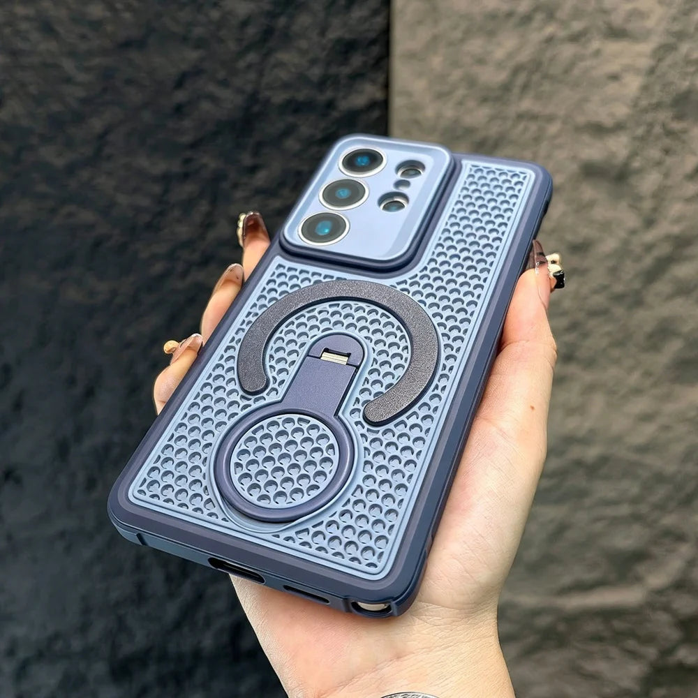 Summer Heat Dissipate 360°Rotatable Bracket Case for Samsung Galaxy S26 S25 Ultra Plus S24 S23 Hollow Cooling Anti-slip Cover