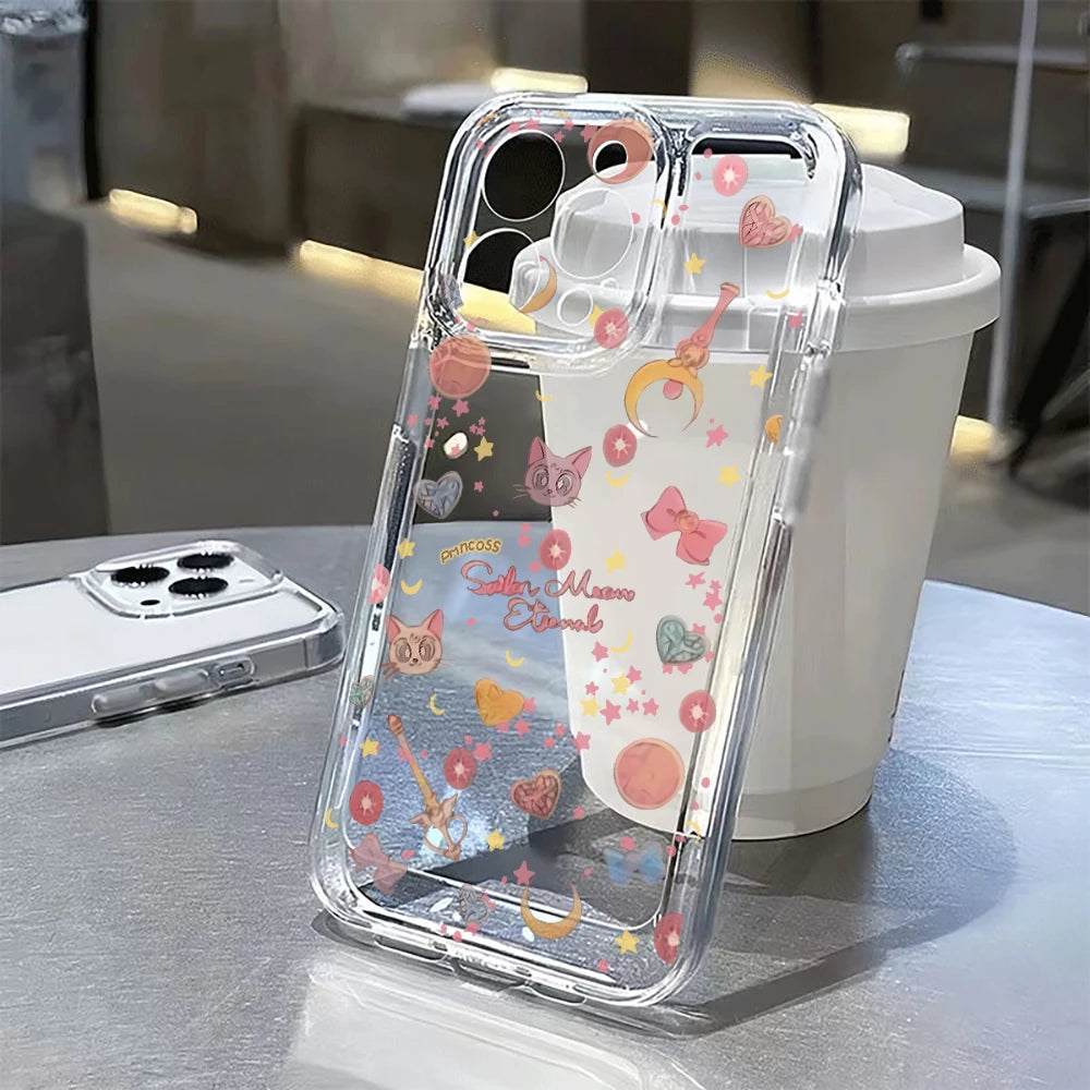 Sailors M-Moon Phone Case for iPhone 16 15 14 Plus 13 12 Mini 11 iPhone16 iPhone13 Pro Max X Xs XR 7 8 Clear Soft Capa Cover