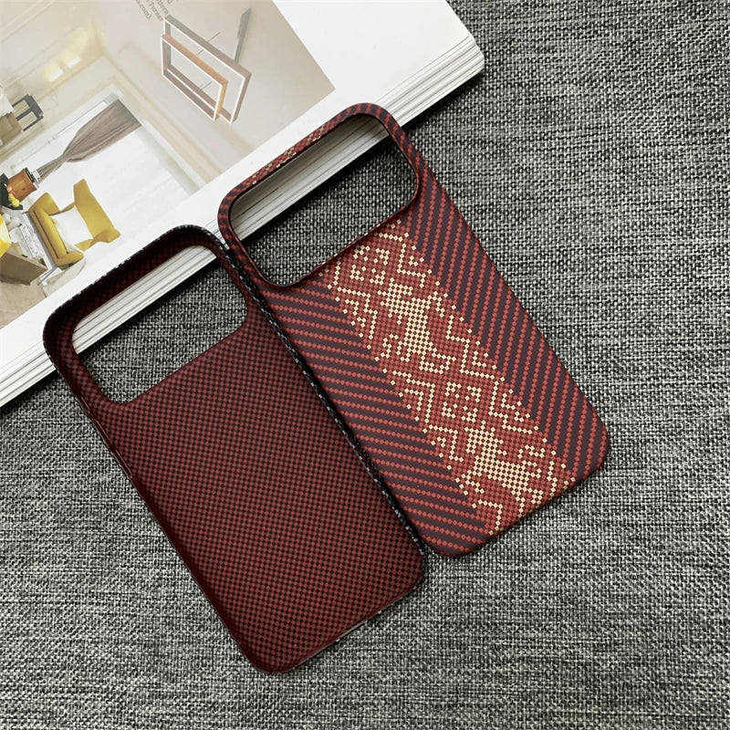 New Kevlar Carbon Fiber Pattern Plastic Phone Case for iPhone 17 16 15 14 13 Pro Max 17ProMax Frameless Cooling Slim Hard Cover