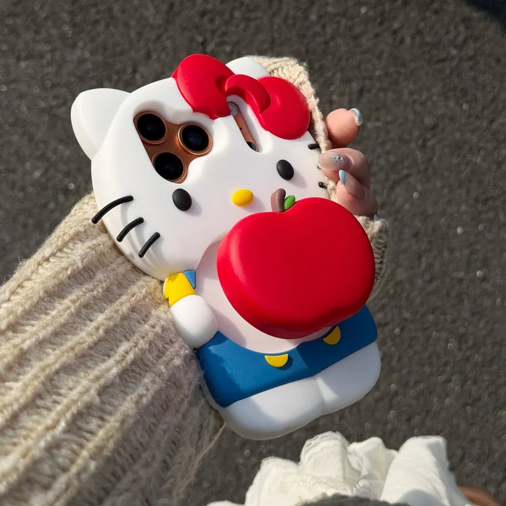 Cute Cartoon Sanrio Hello Kitty Phone Case For iPhone 17 Pro Max 16 E 15 14 Plus 13 Pro Max 12 Soft Silicone Cover With Holder