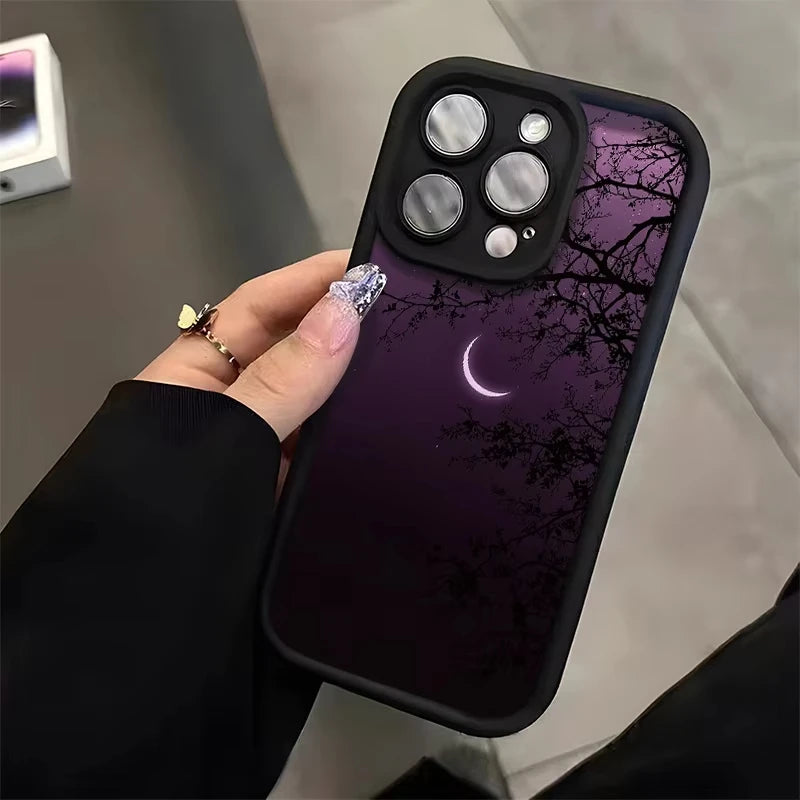 Purple Night Crescent Moon Branches Phone Case For Samsung Galaxy S23 S24 S25 S26 Ultra S22 S21 S20 Plus FE A35 A54 A55 Cover