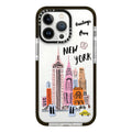 Paris London New York City Landmark building Cartoon Doodle Cover Case For iPhone 16 15 14 13 12 11 Pro Max 7 8 Plus Mini X XR