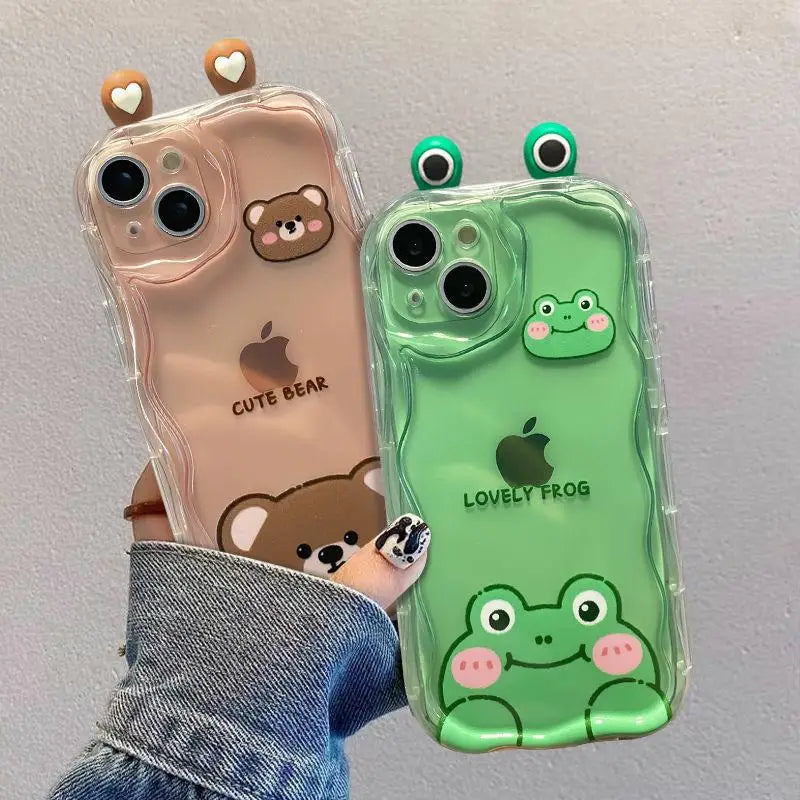 3D Cat Ears Frog Eyes Cute Shy Animal Case for Samsung Galaxy S25 Plus S23 S24 Ultra FE A56 A16 A36 A55 A35 A54 A53 A15 A26 5G
