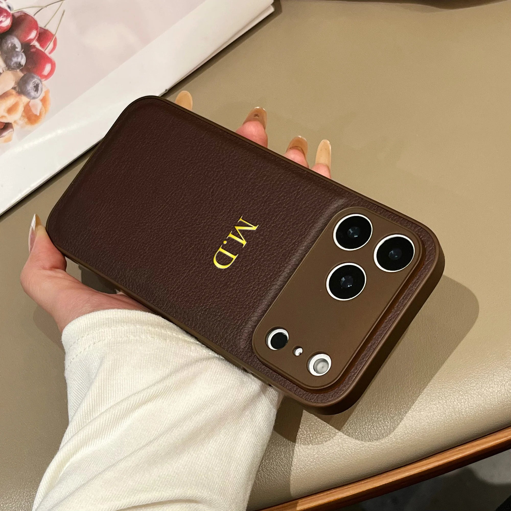 Personalized Customized Name Color Faux Leather Case For iPhone 17 16 15 14 13 Pro Max Plus 17 Air Hot Gold Foil Engraved Cover