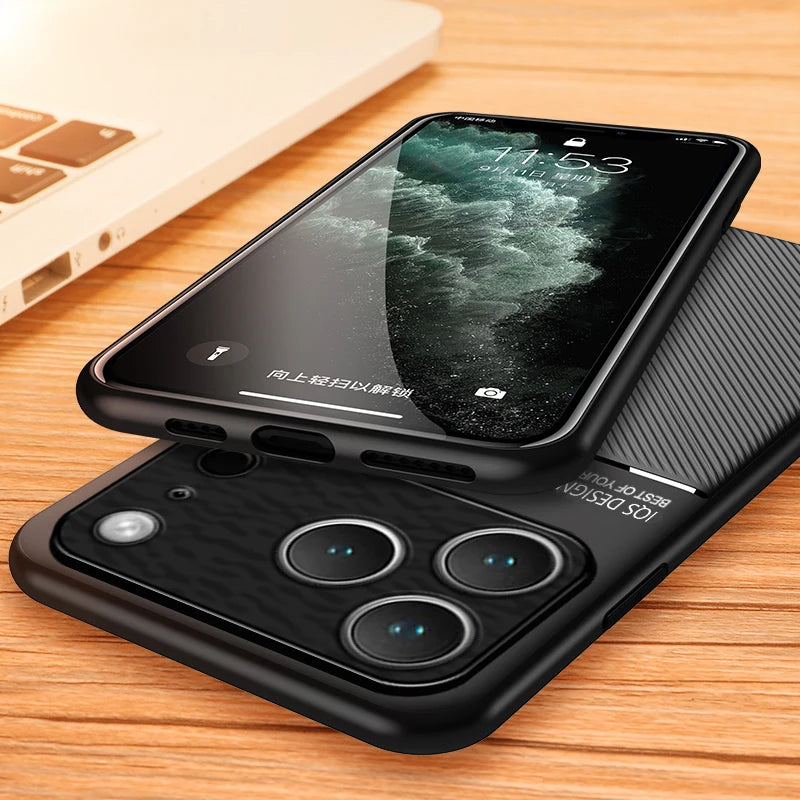 Slim Non-Slip Portective Case For iPhone 17 Air 16 15 14 Plus 13 12 11 17 Pro Max With Metal Plate Magnetic Car Holder Cover
