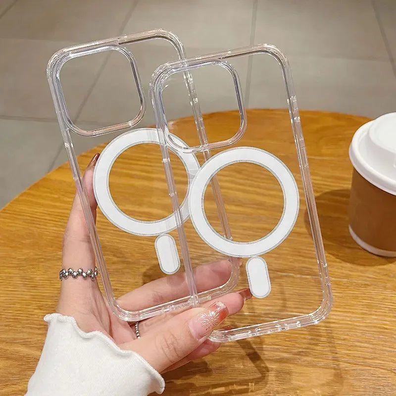 Luxury Magnetic Wireless Charge For Magsafe Case for iPhone 17 16 15 14 13 12 11 Pro XR XS Max Plus Mini Transparent Back Cover