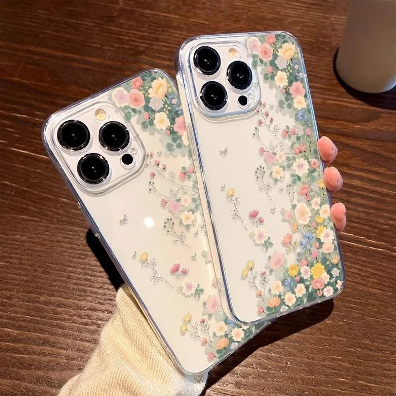 Flowers Case for iPhone 17 16 15 14 13 ProMax 12Mini 11Pro XS XR 8 7 Plus Shockproof Cover Screen Protector Casing