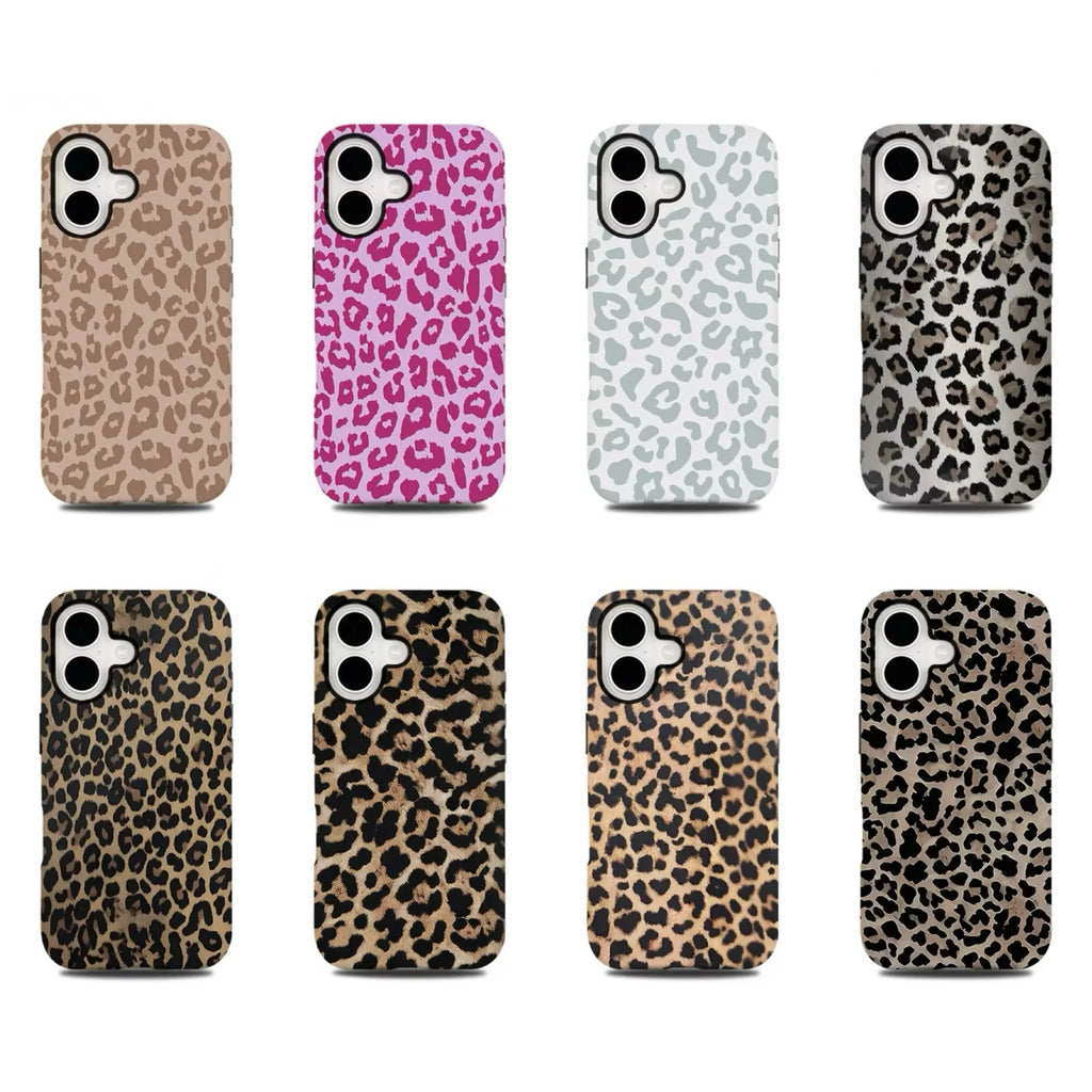 Luxury Leopard Print Phone Case for iPhone 17 16e 16 15 14 13 12 11 X XS XR XSMAX 7 8 Air Pro Max Plus Luxury Double-layer