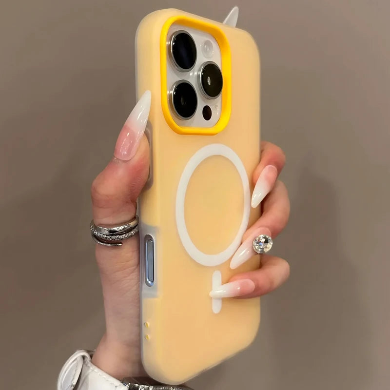 Candy Color 2 IN 1 For Magsafe Phone Case For iPhone 17 16 15 14 13 12 11 Pro Max Magnet Wireless Charger Matte Soft Cover Fund