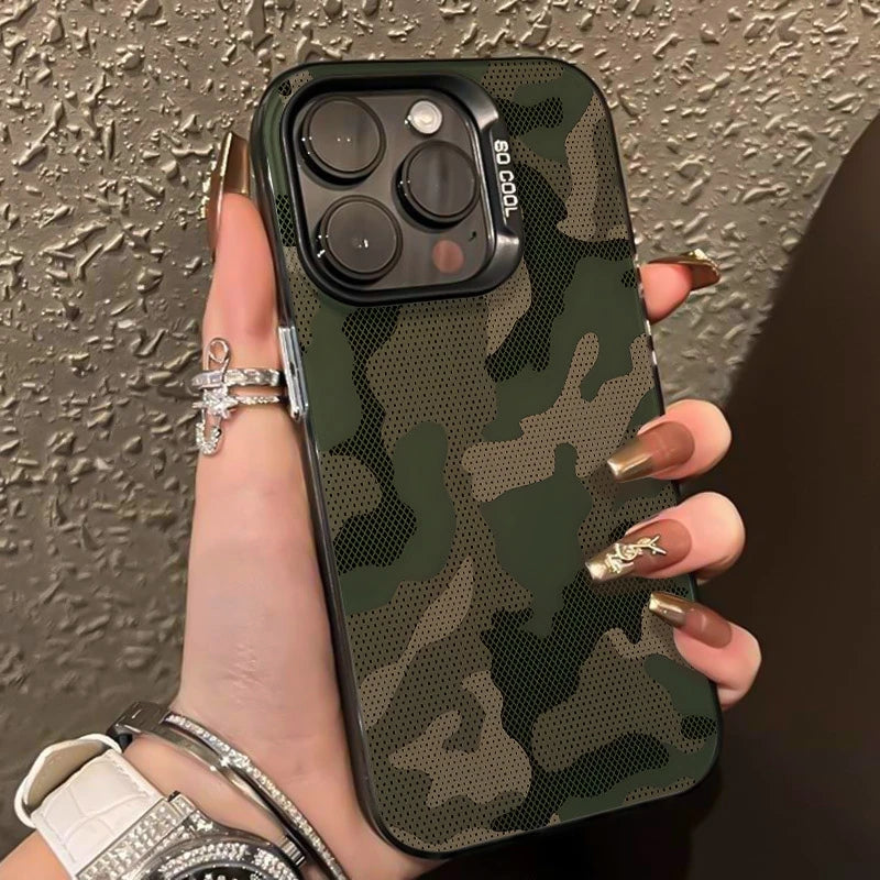 Luxury Green Camouflage Pattern Phone Case For iPhone 17 11 13 14 12 15 16 Pro Max XS X XR 7 8 Plus SE2 Shockproof Bumper Cover