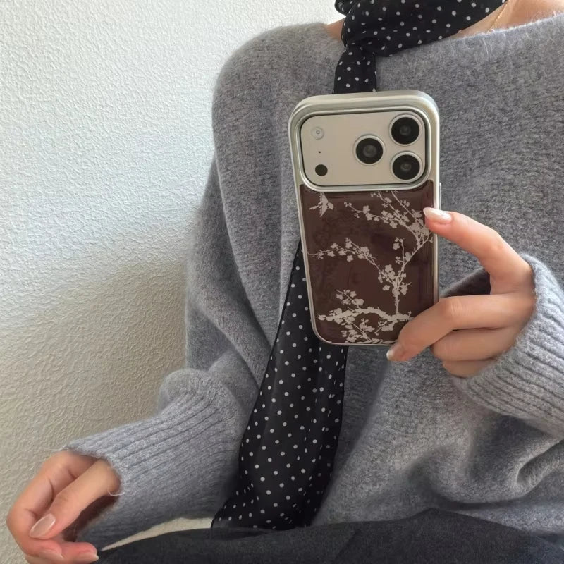 White Flowers Birds Pattern Electroplated Drip Glue Phone Case For iPhone 17 Air 16 ProMax 15 14 Plus 13 12 Pro 11 Back Cover