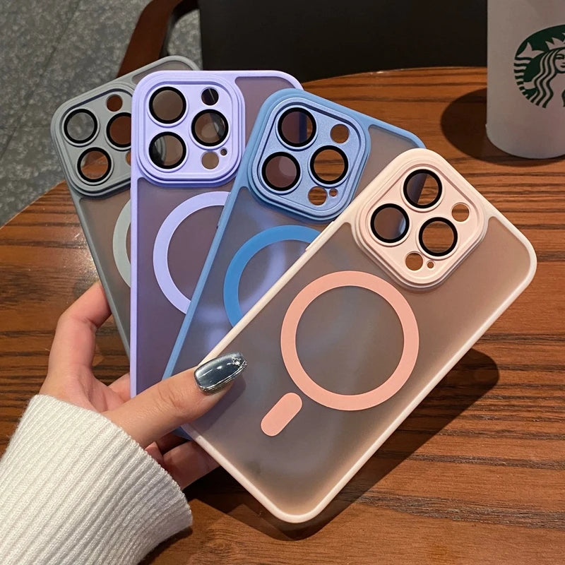 Luxury Matte Shockproof Phone Case For iPhone 11 12 13 14 15 16 Pro Max Plus Magsafe Wireless Charge Magnetic Cases Cover