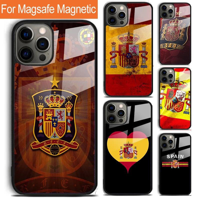 Fashion Spain Flag Phone Case For iPhone 17 Air 16 15 14 12 Pro Max Plus Magsafe Magnetic Wireless Charging Cover