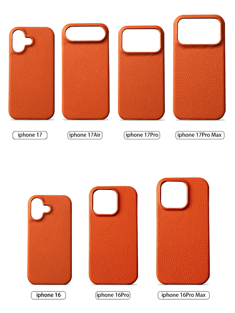 Lychee Natural Cowhide Leather for Magsafe Case for iPhone 17 Air 15 16 Pro Max 17Pro Magnetic Protector Luxury Phone Back Cover