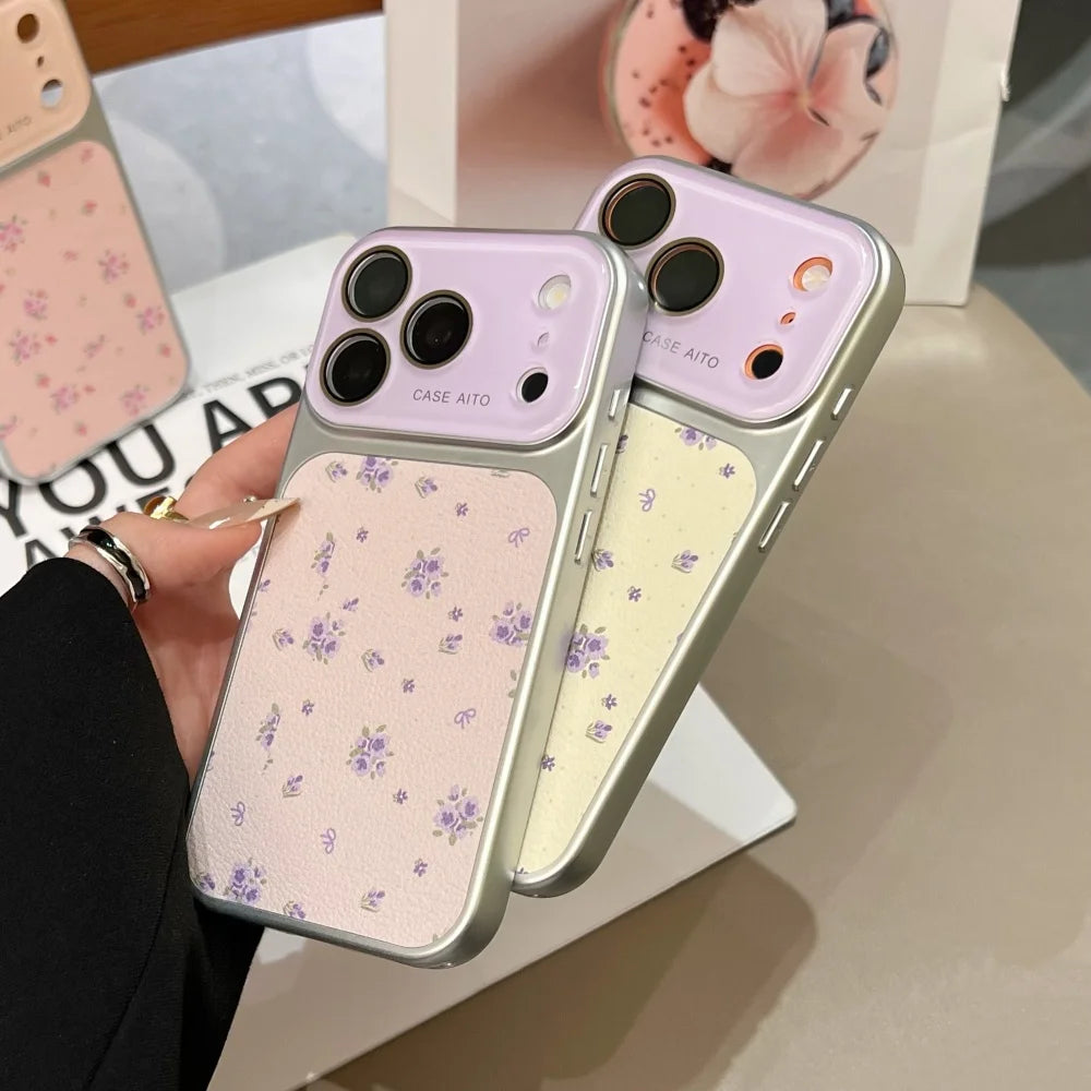 Luxury Ins Flower Large Window Phone Case for iPhone 17 16 Pro Max 14 15 13 Camera Film Protector Shockproof Ultra Slim Cover