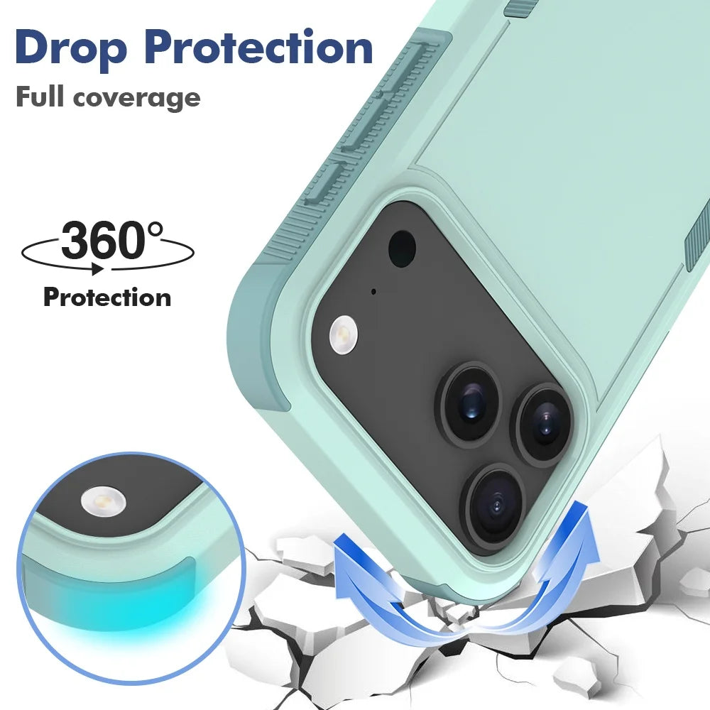 Military Rugged Ott-Box Shockproof Phone Case For iPhone 17 Air 16E 15 14 Plus 13 12 11 17 Pro Max Hybrid Armor Anti-Fall Cover