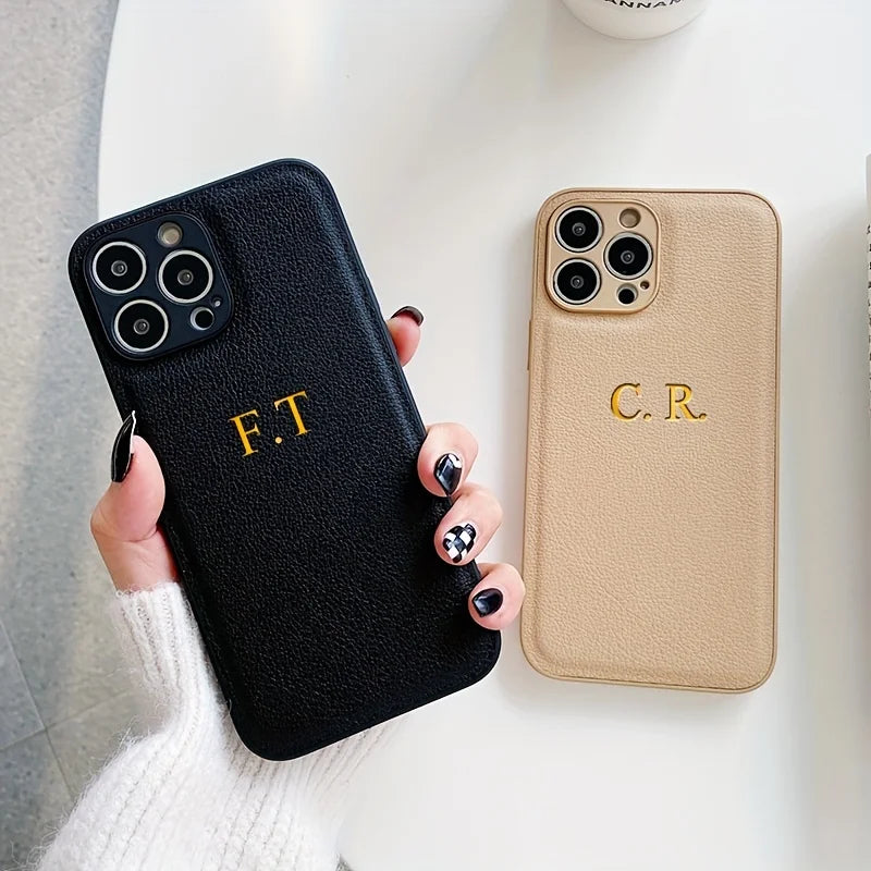 Personalised Custom Name Initial DIY Phone Case For iPhone 17 Air 16e 16 15 14 13 12 11 Pro Max Mini Plus X XS XR Leather Cover