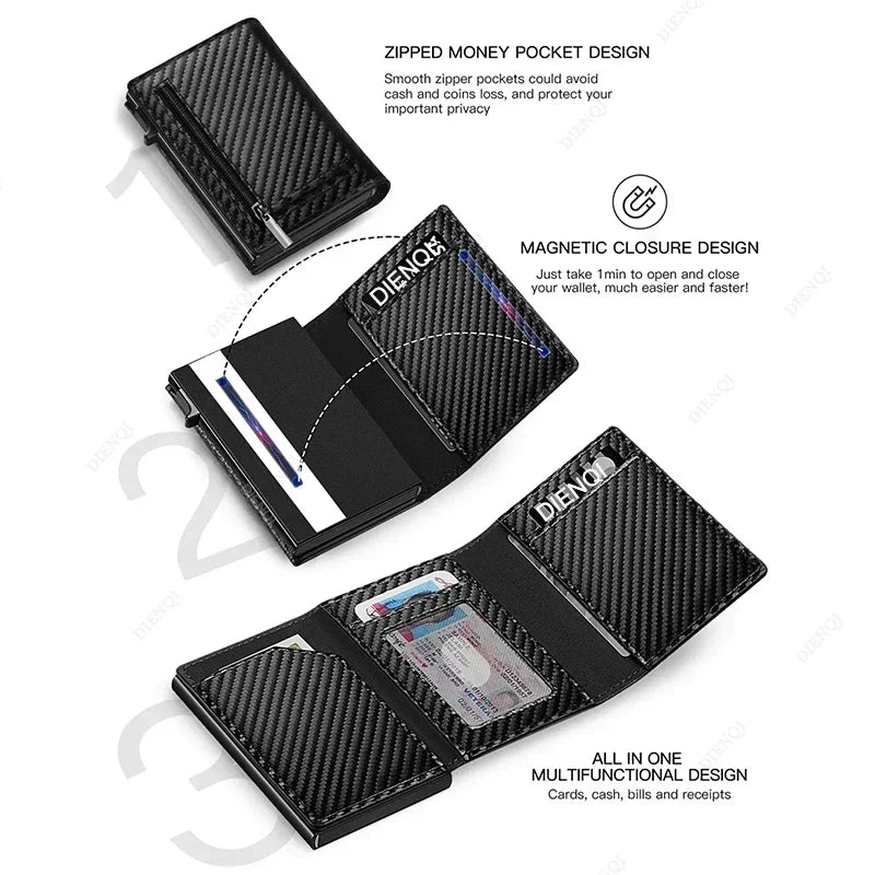 Rfid Credit Card Holder Money Bag Luxury Carbon Fiber Id Bank Cardholder Coin Purse Minimalist Wallet for Men Carteira Masculina