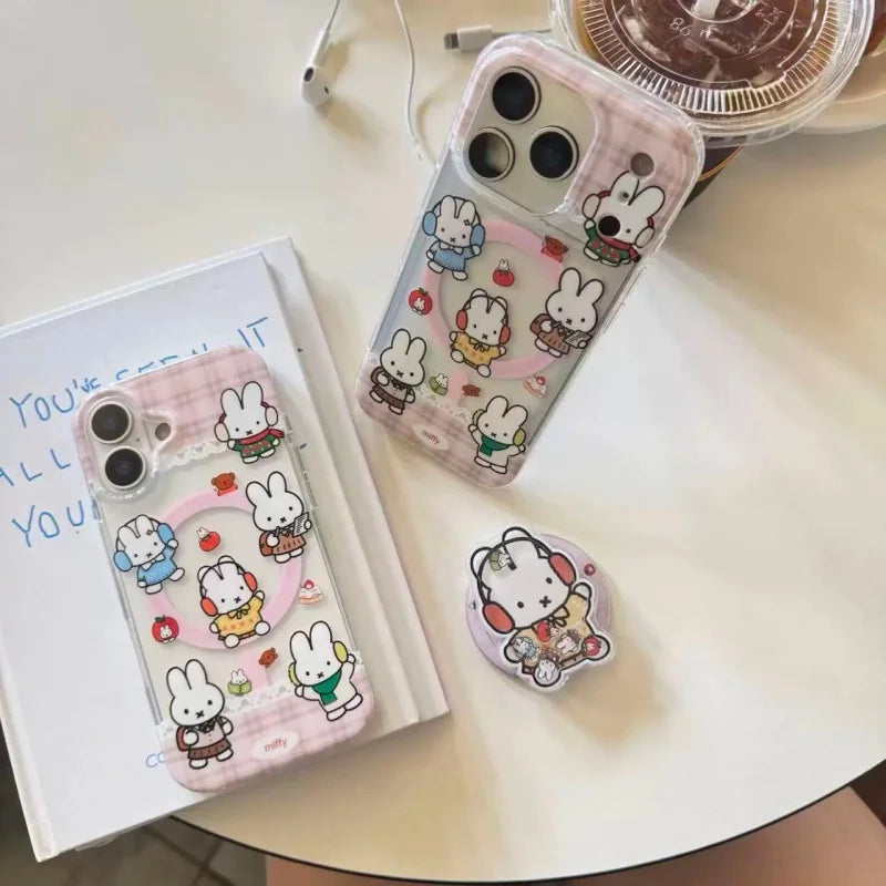 Cute happy music Miffy Magsafe Wireless Charge Phone Case For iPhone 15 17 14 13 16 Pro Max Funny Shake Miffy Magnetic Cover
