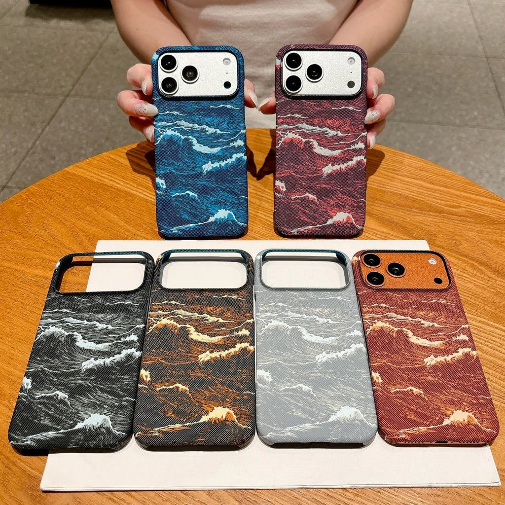 Kevlar Carbon Fiber Sea Wave Tide Texture PC For Magsafe Magnetic Case For iPhone 17 Air 16 15 14 13 Pro Max Frameless Slim Capa