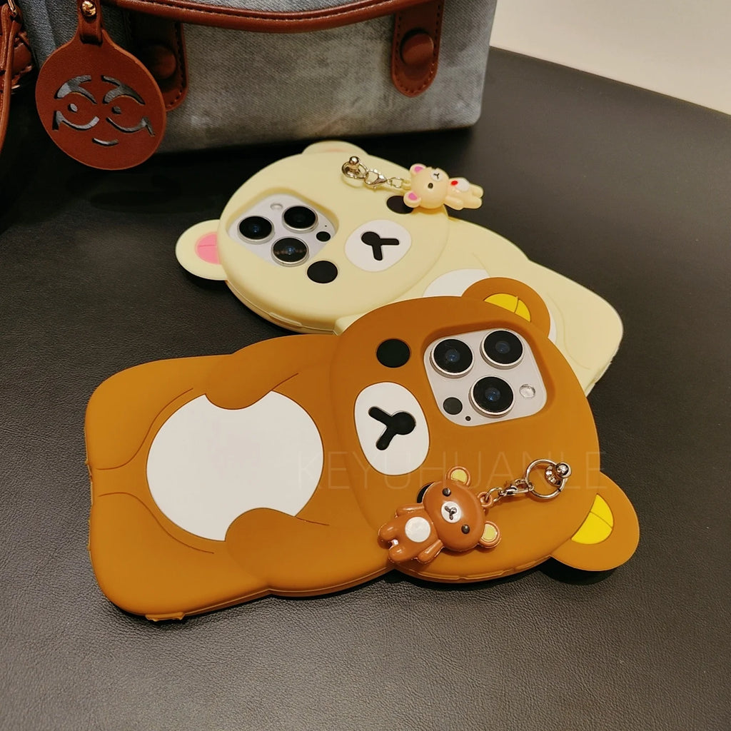 For iPhone 17 16 15 14 13 12 11 Pro Max SE 6 7 8 Plus Kawaii Rilakkuma Keyrings Silicone Soft Cover Doll Keychains Phone Case