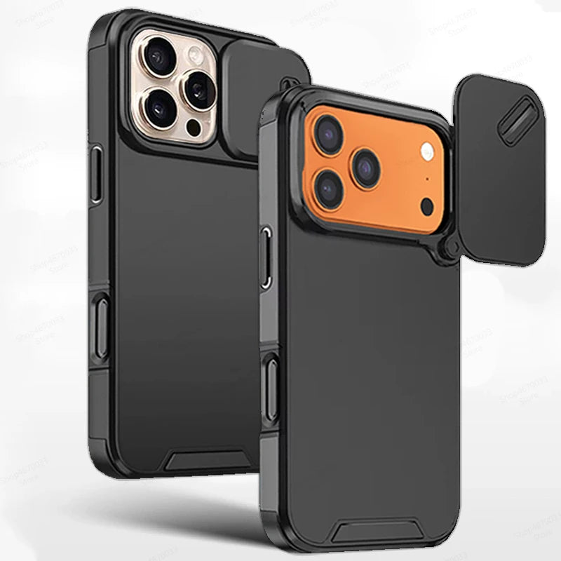 Slide Camera Protection Phone Case For iPhone 17 16 13 15 14 11 12 Pro Max Plus 16e 17 Air Shockproof Armor Matte Cover Fundas