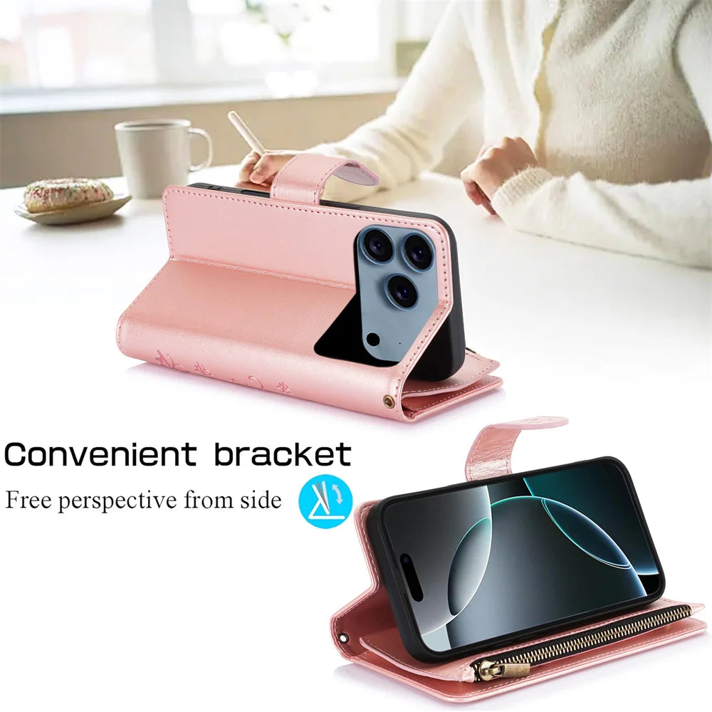 Luxury Flip Leather Phone Case for IPhone 17E 16E 17 Air 16 15 Plus 14 13 12 11 Pro Max XS XR Wallet Card Slot Purse Cover Coque