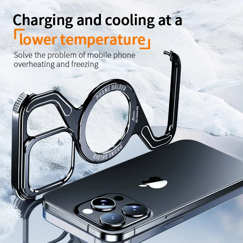 Z-shaped Frameless Magnetic Metal Snap on Phone Case, For iPhone 13 14 15 16 Pro Max Phone Protection Cover With Rotating Ring