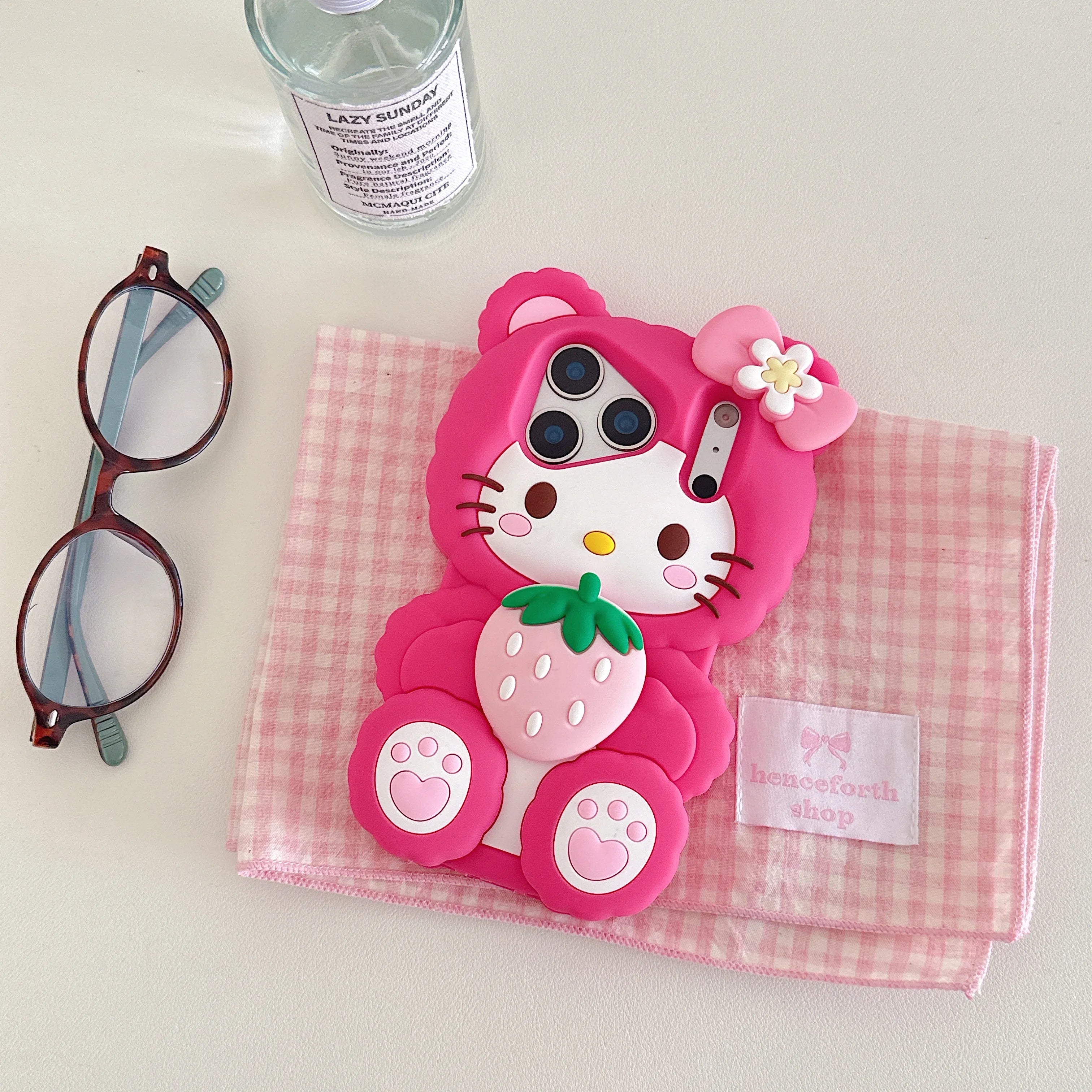 Cute Strawberry For Hello Kitty Phone Case For iPhone 17 16 15 14 13 12 Pro Max Plus Soft Silicone Shockproof Anti Drop Cover