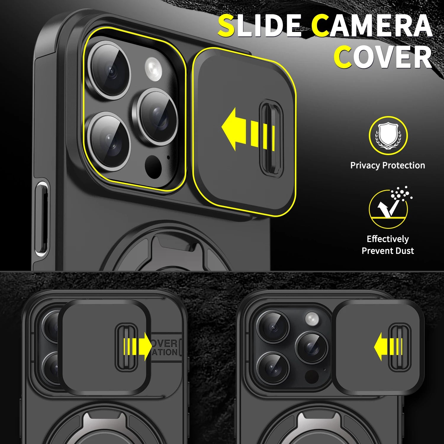For Magsafe Magnetic Armor Case For iPhone 17 16 15 14 13 12 11 Pro Max Plus Air 17e 16e Ring Holder Slide Camera Protect Cover