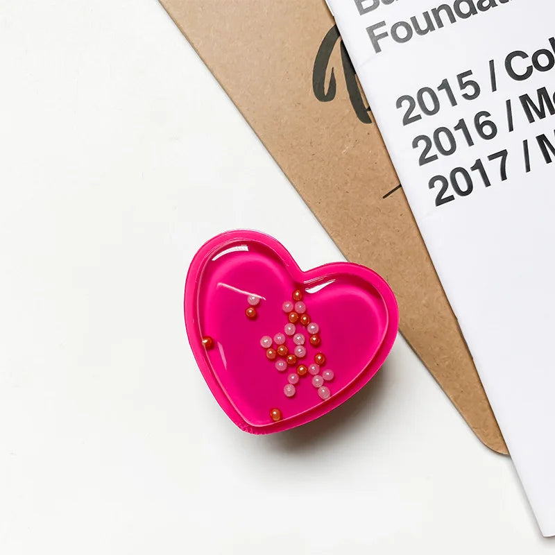 Hearts Pearls Liquid Quicksand Phone Grip For iPhone Samsung Huawei Xiaomi Universal Phones Finger Bracket Holder