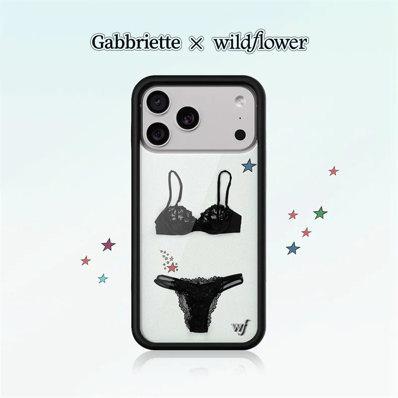 Wildflower ins Gabbriette Phone Case for iPhone 17 16 15 14 13 12 Pro Max WF Star Fashion Black Pattern shockproof Back Cover