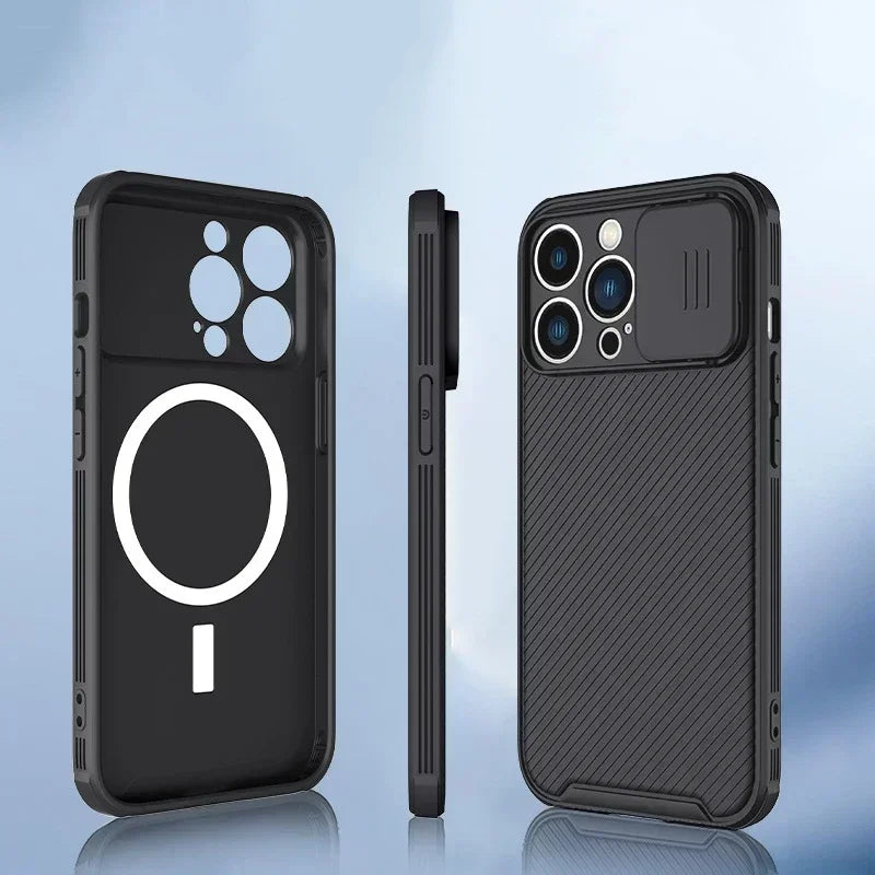 Slide Camera Lens Protection Magnetic Case for iPhone 16 15 13 12 14 Pro Max Plus Magsafe Wireless Charging Soft Silicone Cover