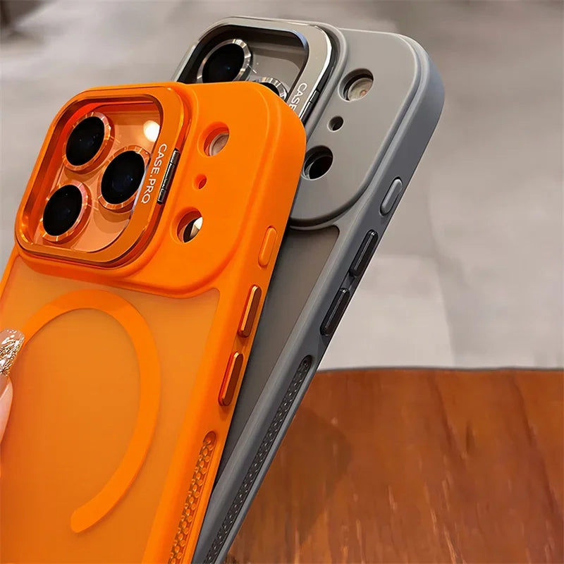 Magnetic Official Matte Color For Magsafe Case For iphone 17 Air 16 15 14 13 12 11 Pro Max Wireless Charging Lens Stand Cover
