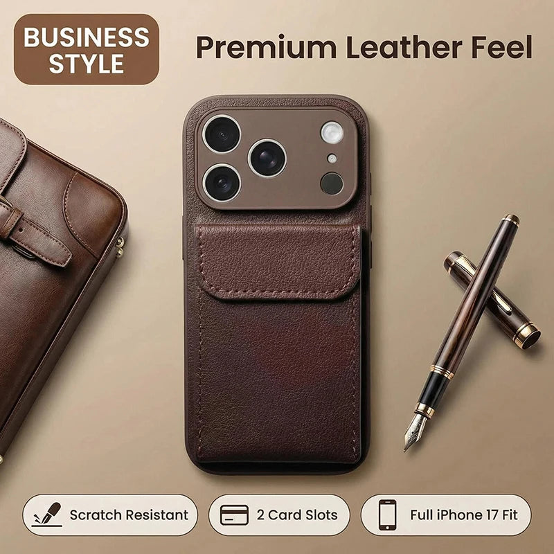 Portable Synthetic Leather Clip On Phone Case For IPhone 17 Pro Max 15 16 Simple And Stylish Shockproof Phone Protective Case