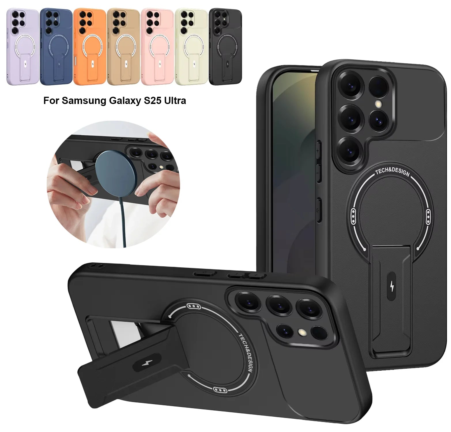 Luxury Matte Magnetic Phone Case For Samsung S26 Ultra S24 Plus S23 S22 S25 Ultra For Magseafe Fold Ring Holder Protection Cover